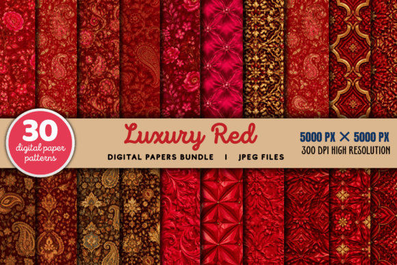 Download Luxury Red Digital Paper Red Bundle - Digital Collection