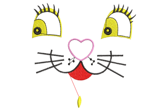 Download Cute Cartoon Cat Face Embroidery Design - Face Collection