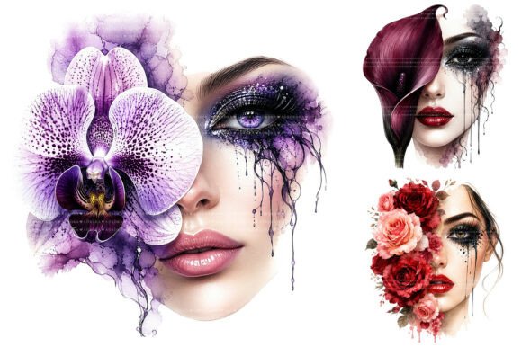 Download Watercolor Floral Woman Face Designs PNG - Face Collection