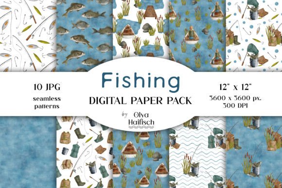 Download Watercolor Fishing Digital Paper Pack - Digital Collection